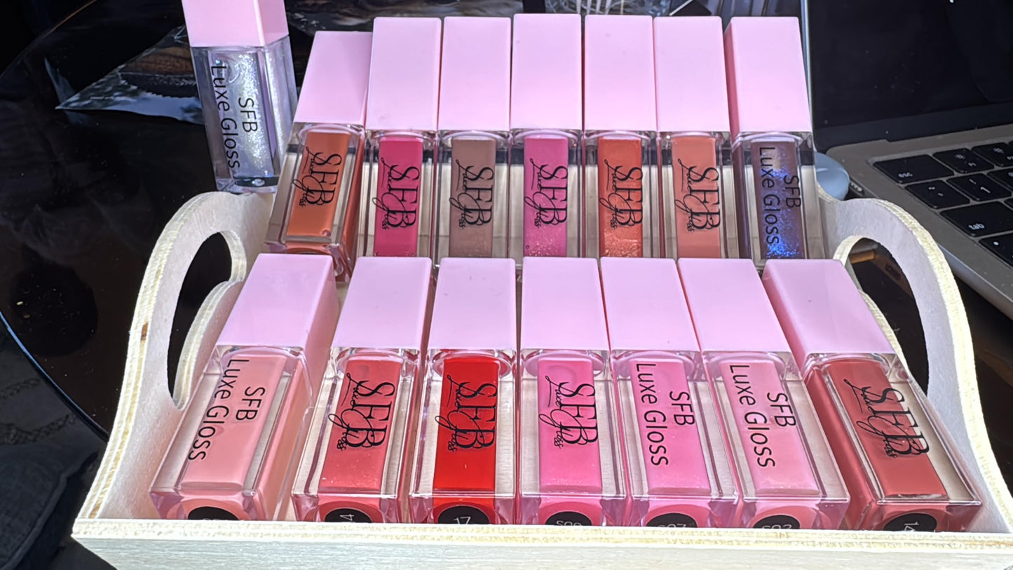SFBLUXE Cosmetics Lip Gloss Collection, Pink and Coral Shades, Professional Makeup Display Set, 15 Pieces