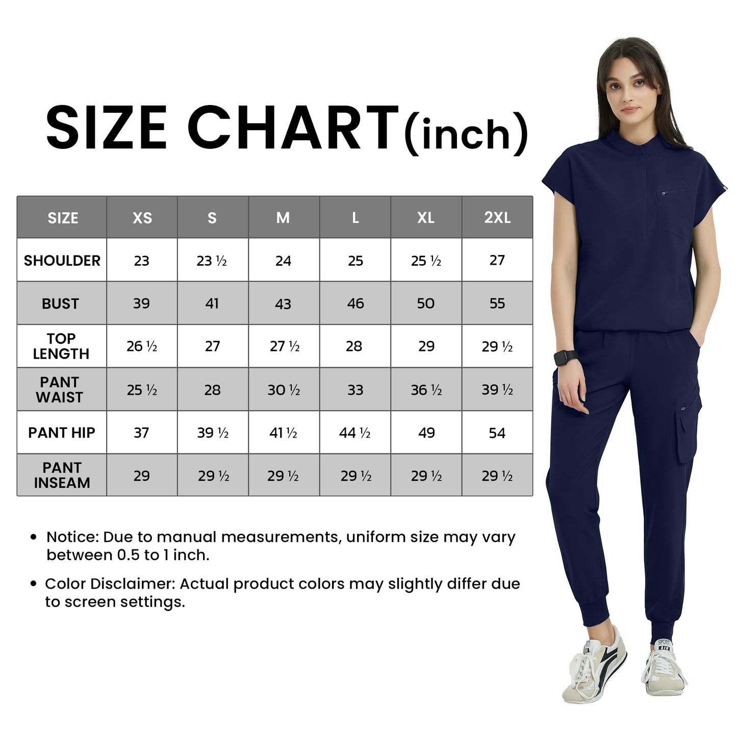 Uniforms World Scrubs for Women Set, Stretchy Scrub Top & Jogger Pants with 11 Pockets