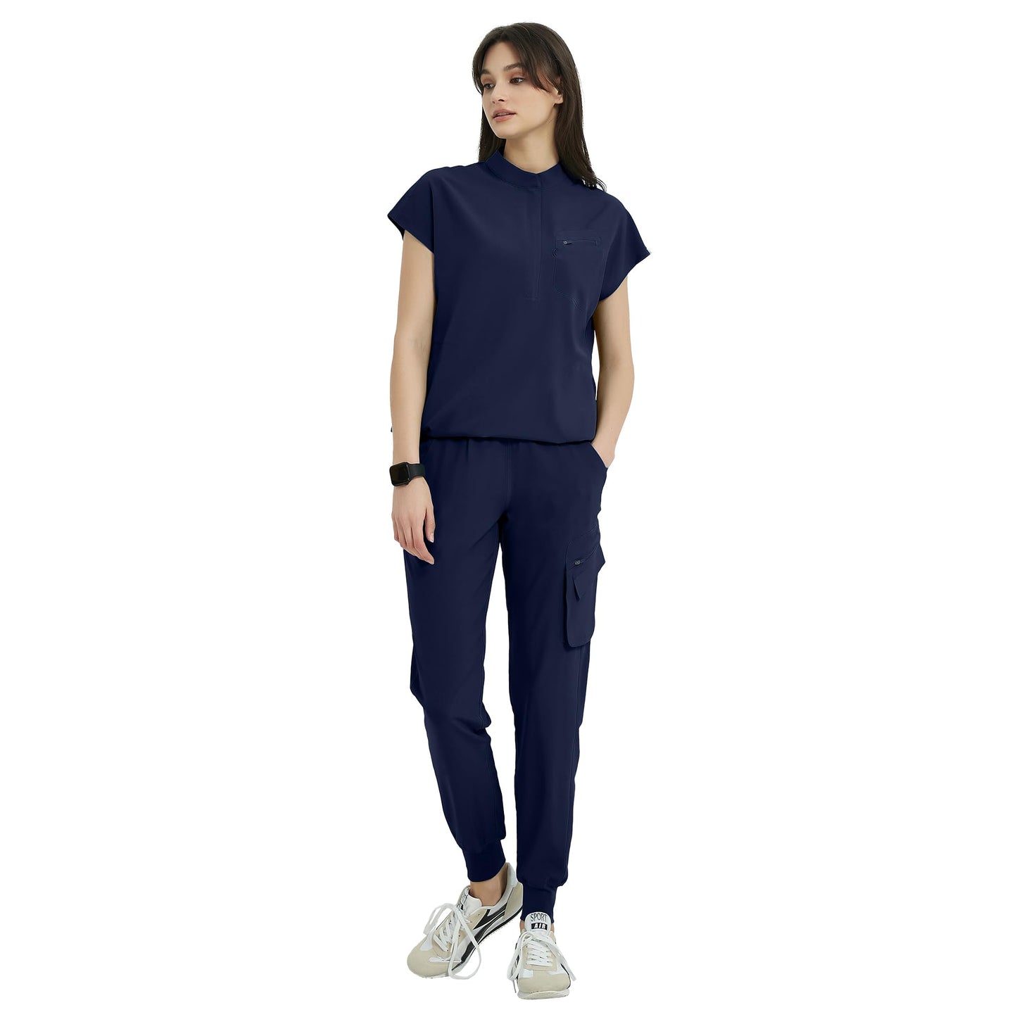 Uniforms World Scrubs for Women Set, Stretchy Scrub Top & Jogger Pants with 11 Pockets