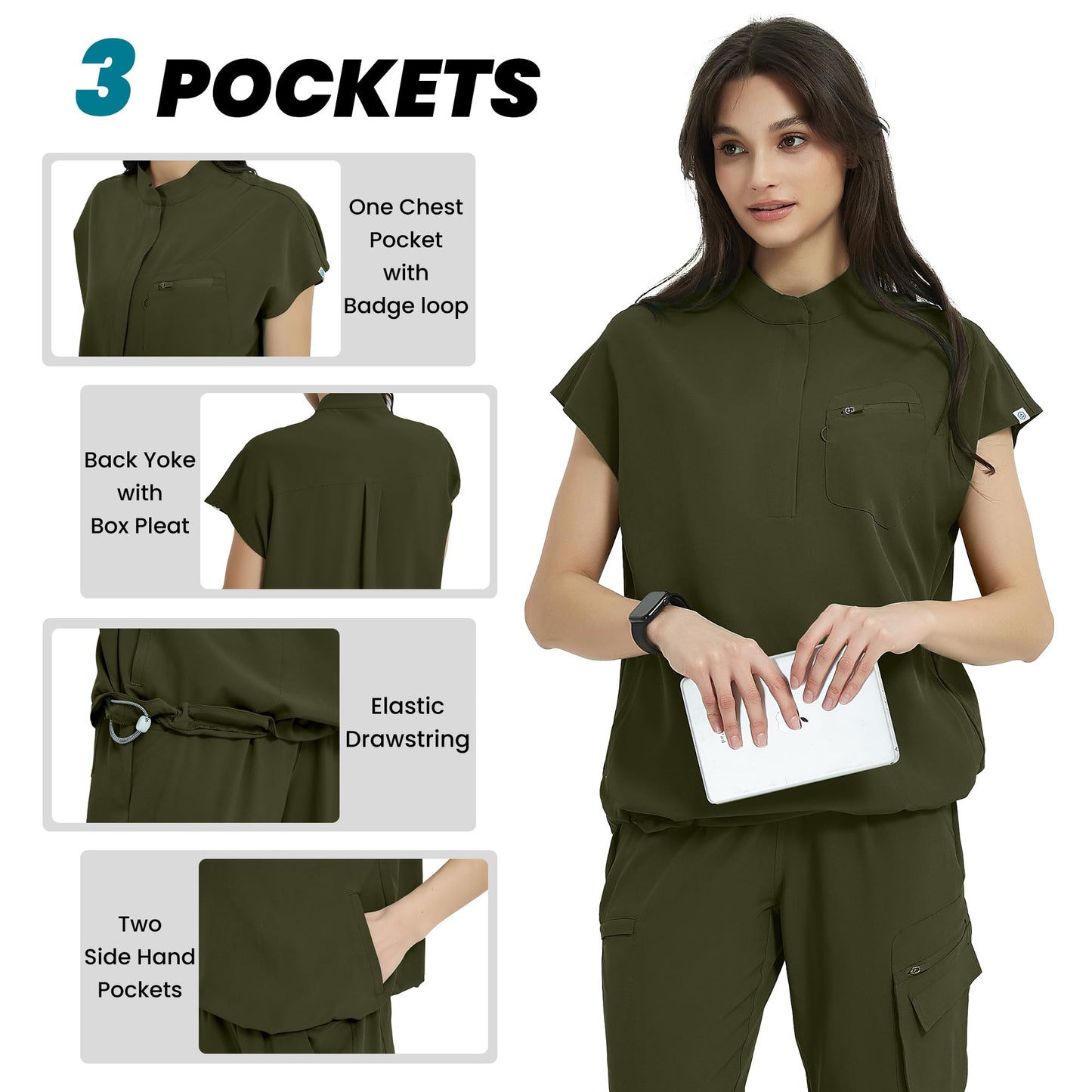 Uniforms World Scrubs for Women Set, Stretchy Scrub Top & Jogger Pants with 11 Pockets