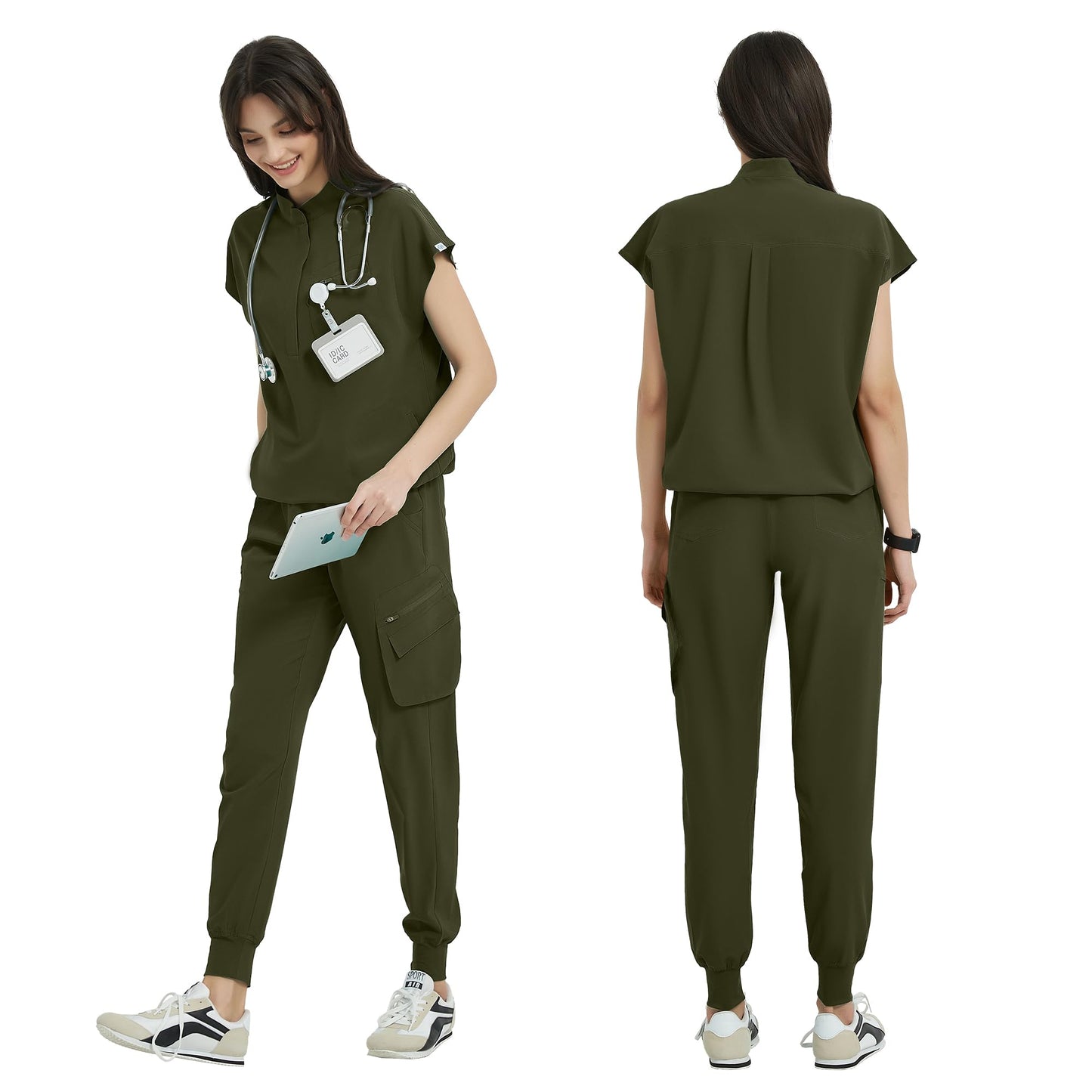 Uniforms World Scrubs for Women Set, Stretchy Scrub Top & Jogger Pants with 11 Pockets