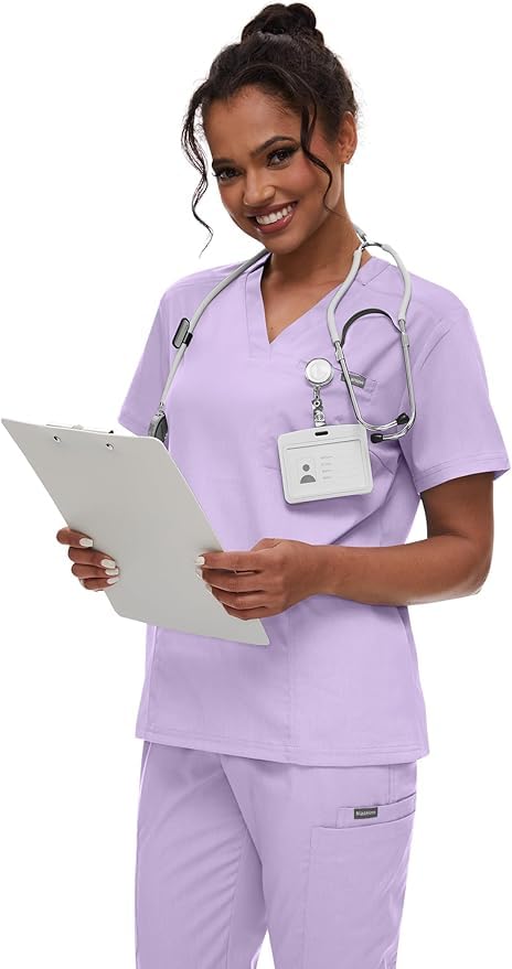 Scrubs for Women Set Women's V-Neck Top & Jogger Scrub Pants Uniform with 8 Pockets