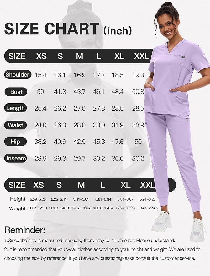 Scrubs for Women Set Women's V-Neck Top & Jogger Scrub Pants Uniform with 8 Pockets