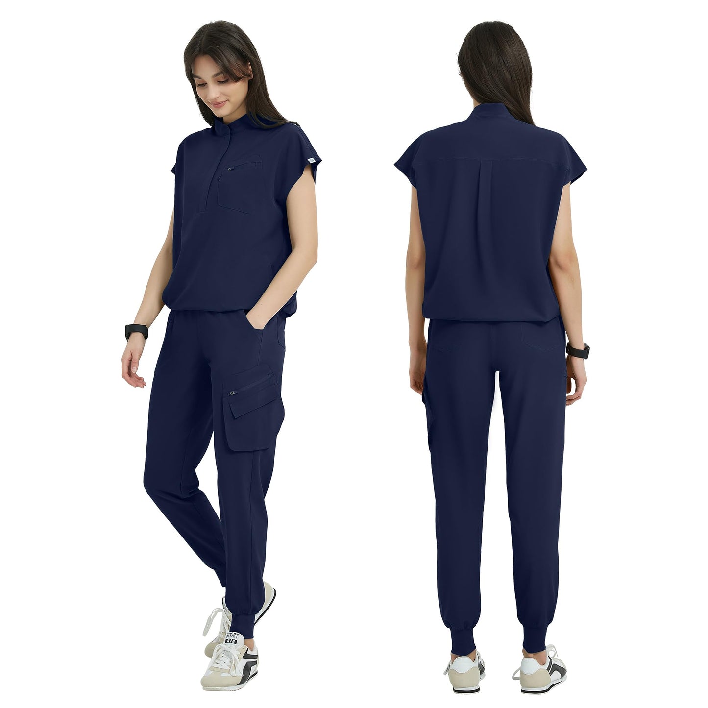 Uniforms World Scrubs for Women Set, Stretchy Scrub Top & Jogger Pants with 11 Pockets