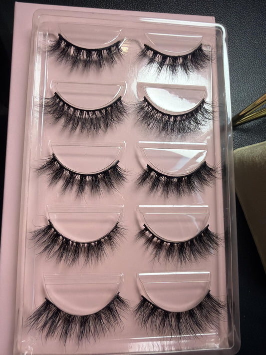 3D Mink False Eyelashes, Dramatic Fluffy Long Lashes, 5 Pairs, Natural Black, Reusable Handmade Strip Lashes