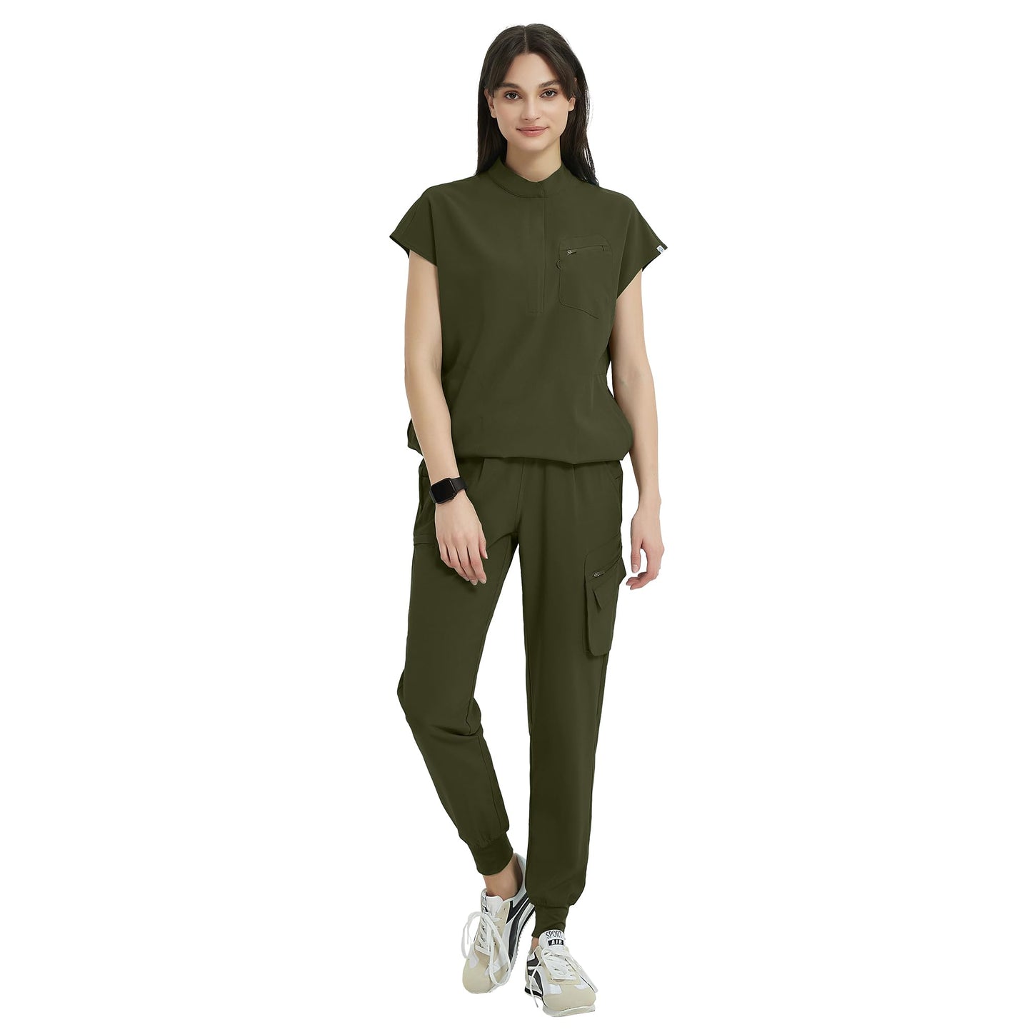 Uniforms World Scrubs for Women Set, Stretchy Scrub Top & Jogger Pants with 11 Pockets