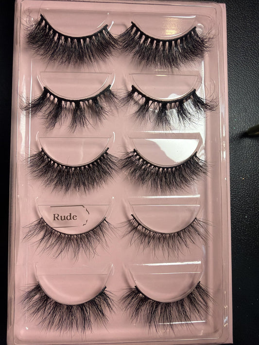 Rude 25mm 3D Mink False Eyelashes, Dramatic Fluffy Long Lashes, Multi-Pack, Natural Black, Reusable Luxury Falsies,5 pairs