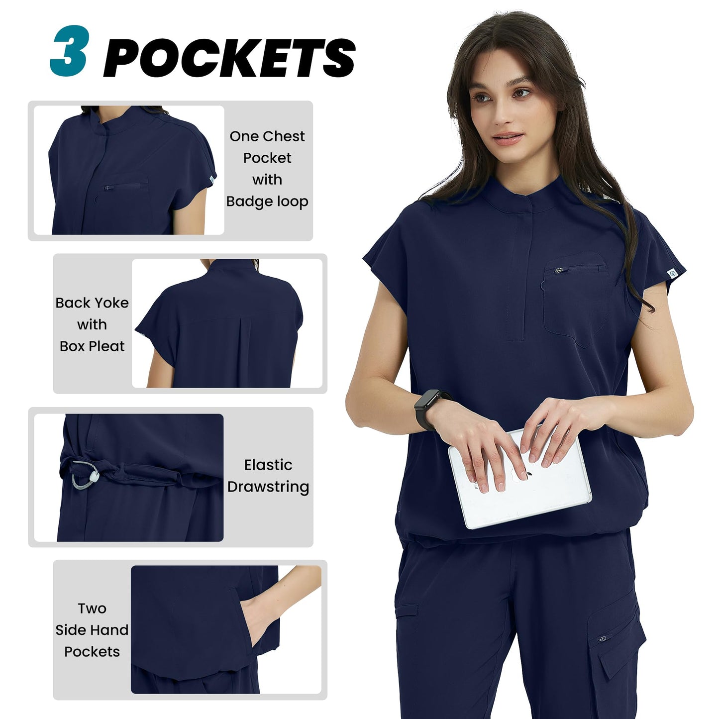 Uniforms World Scrubs for Women Set, Stretchy Scrub Top & Jogger Pants with 11 Pockets