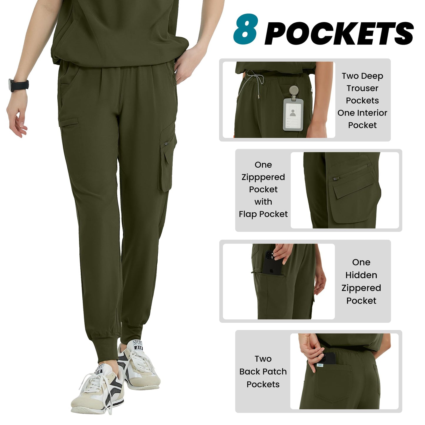 Uniforms World Scrubs for Women Set, Stretchy Scrub Top & Jogger Pants with 11 Pockets
