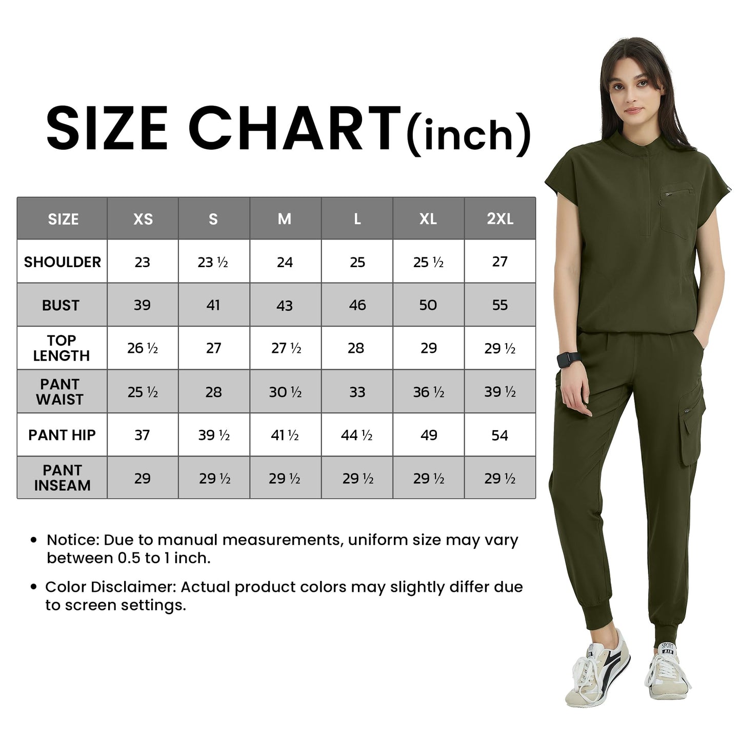 Uniforms World Scrubs for Women Set, Stretchy Scrub Top & Jogger Pants with 11 Pockets