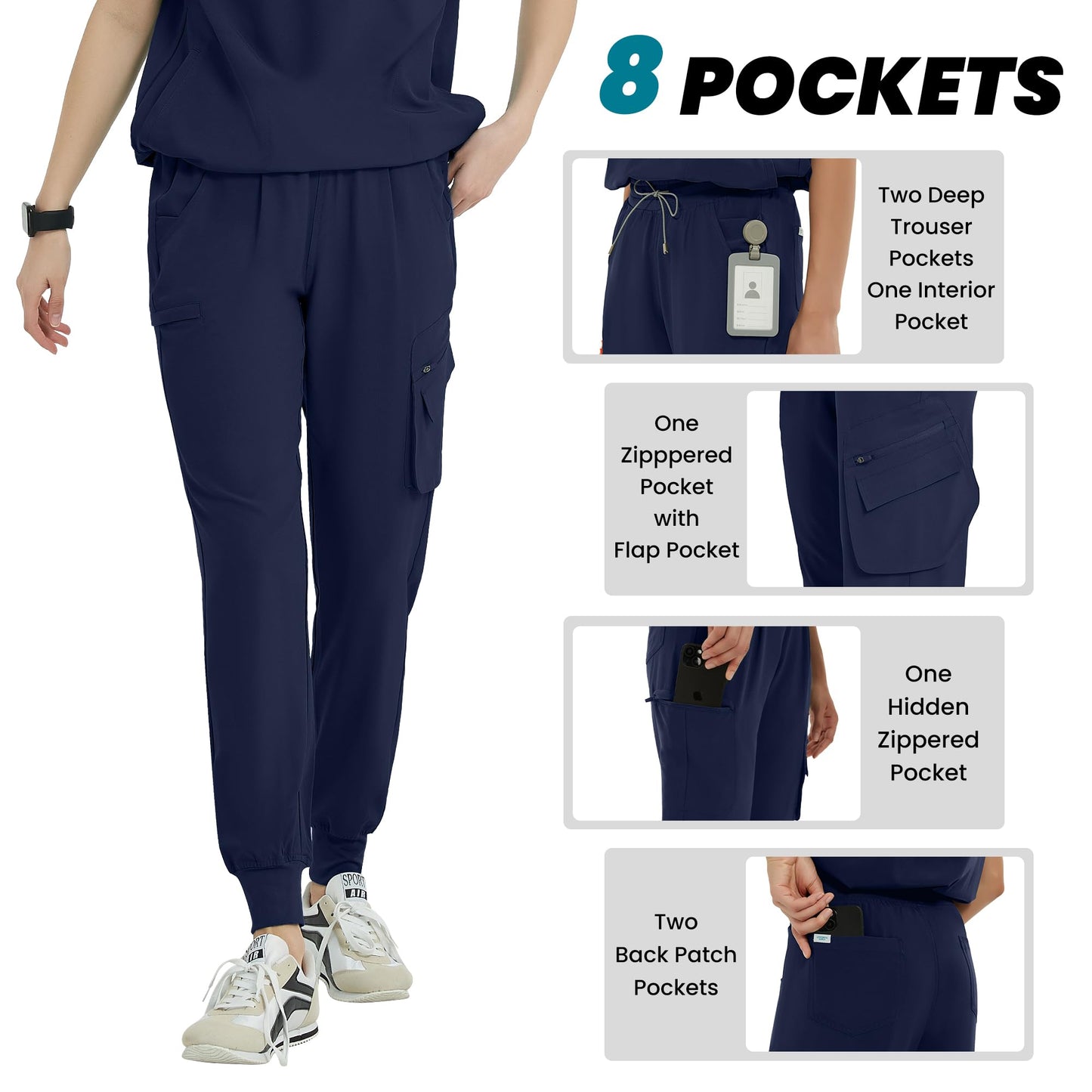 Uniforms World Scrubs for Women Set, Stretchy Scrub Top & Jogger Pants with 11 Pockets