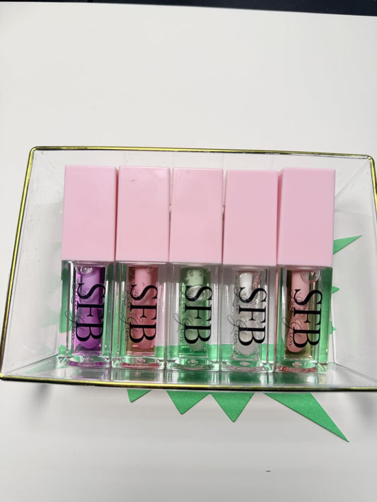 SFB Luxe Gloss Collection Set, 5 Piece Lip Gloss Set, Pink and Clear Shades, Professional Beauty Cosmetics